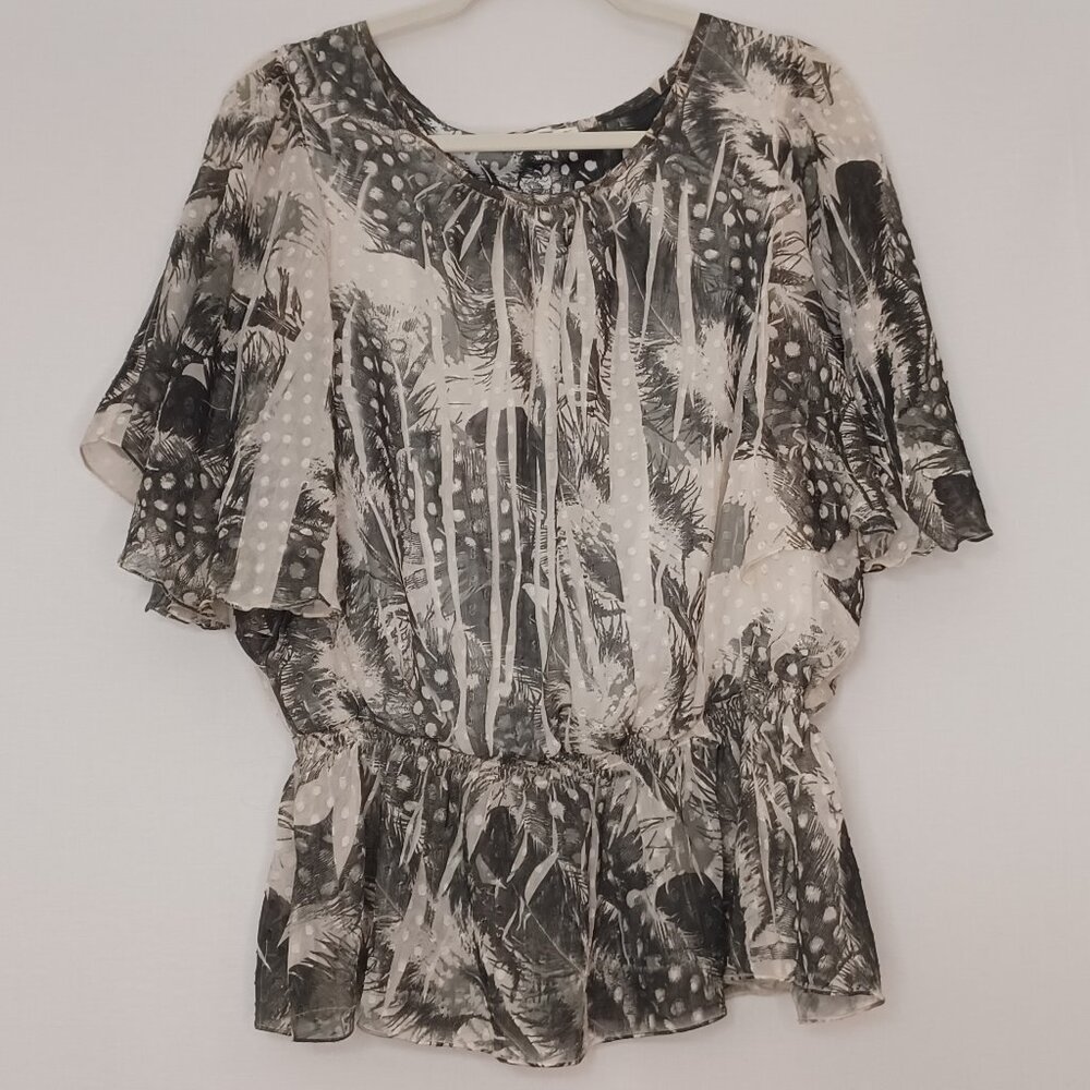 Women's CATO Faded Black/Green & White Sheer w/ lining Blouse Size Medium